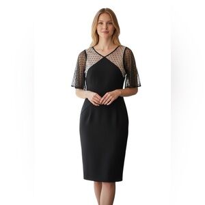 Karen Millen Black Dot and Tulle Pencil Dress Size 6